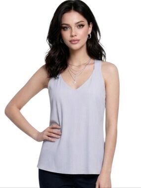 Banana Republic Gray Textured V-neck Grosgrain Ribbon Straps  Blouse Size S